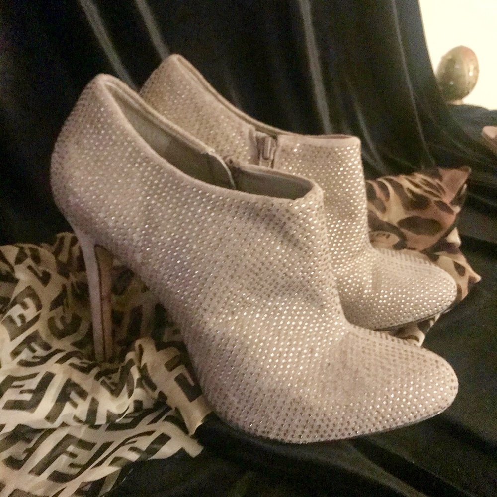 Beige Suede Ankle Boot with Rhinestones size 8.5